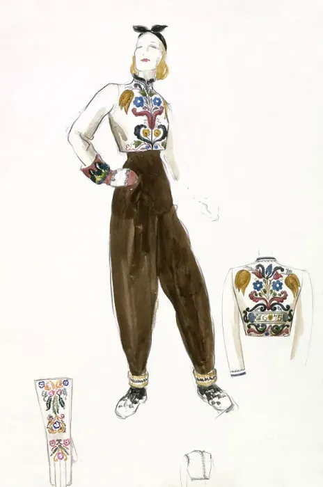 Framed Print : Ski outfit, based on a traditional Austrian folk pattern with an embroidered top, designed for Hello Date: 1930s Framed Print : Ski outfit, based on a traditional Austrian folk pattern with an embroidered top, designed for Hello Date: 1930s