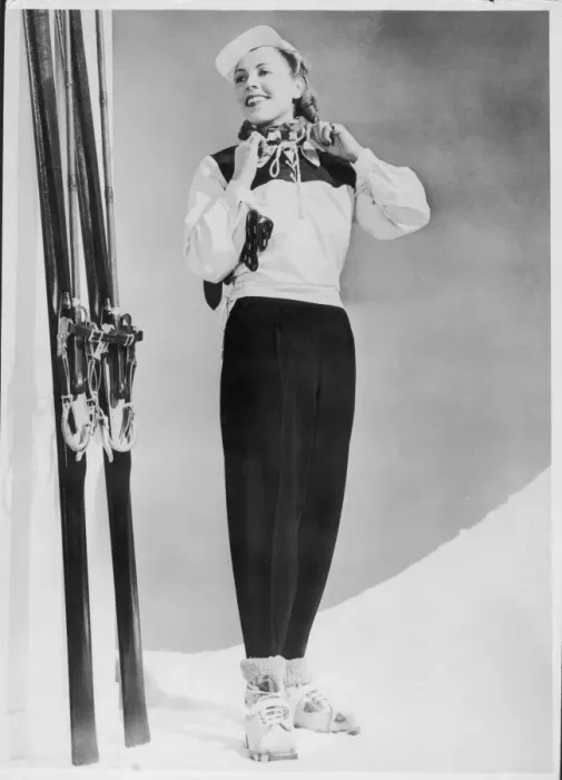 Framed Print : SKI-WEAR. Skiing Suit with a wind-proof jacket with lace-up front Framed Print : SKI-WEAR. Skiing Suit with a wind-proof jacket with lace-up front