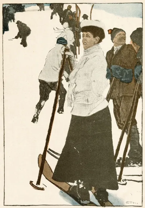 Framed Print : Skiers gather on the piste. Date: 1910 Framed Print : Skiers gather on the piste. Date: 1910