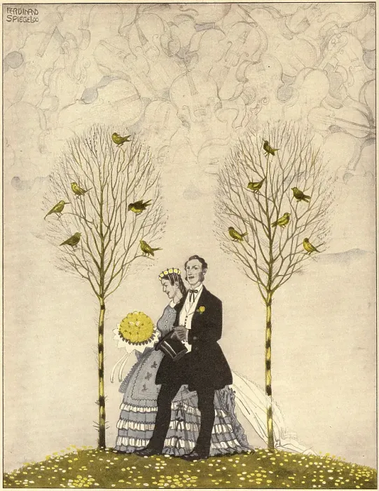 Framed Print : The skies are alive with the sound of music for the newly wed pair Date: 1910 Framed Print : The skies are alive with the sound of music for the newly wed pair Date: 1910