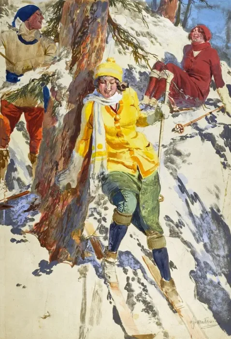 Framed Print : Skiing party taking a short cut back to St Moritz Framed Print : Skiing party taking a short cut back to St Moritz