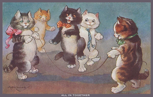 Skipping. Happy cats playing a skipping game. Artist: A E Kennedy Date: 1918