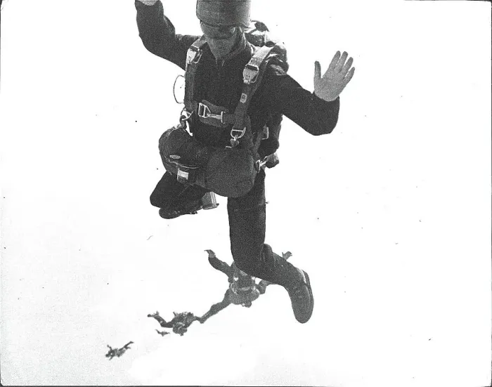 Framed Print : Sky divers freefalling - they belong to the RAF Falcons freefall team, taking part in an activity in France. Date: 1965 Framed Print : Sky divers freefalling - they belong to the RAF Falcons freefall team, taking part in an activity in France. Date: 1965