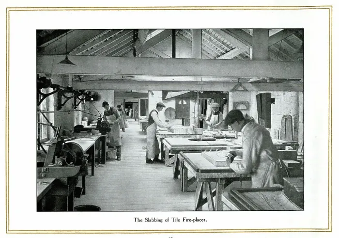Framed Print : Slabbing of tile fireplaces, Alfred Meakin Framed Print : Slabbing of tile fireplaces, Alfred Meakin