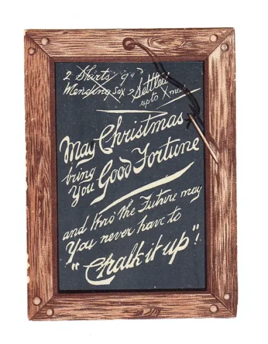 Framed Print : Slate with pen and comic greeting on a Christmas card Framed Print : Slate with pen and comic greeting on a Christmas card