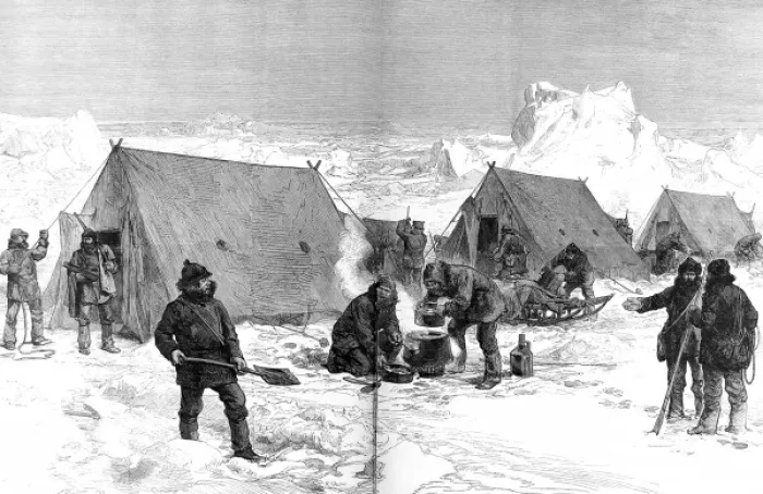 Framed Print : A Sledging Party Camping for the Night, British Arctic Exped Framed Print : A Sledging Party Camping for the Night, British Arctic Exped