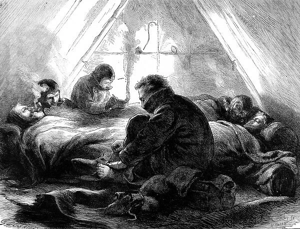 A Sledging Party in their Tent, British Arctic Expedition, 1