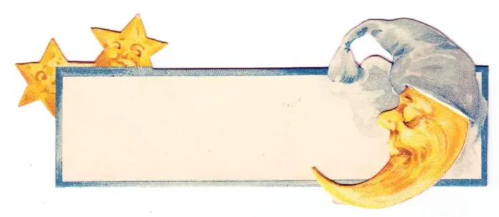 Framed Print : Sleeping crescent moon and two stars on a place card Framed Print : Sleeping crescent moon and two stars on a place card