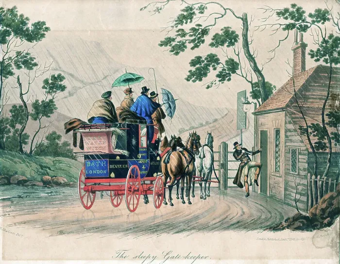 Framed Print : The Sleepy Gate-keeper, London to Bath Coach Framed Print : The Sleepy Gate-keeper, London to Bath Coach