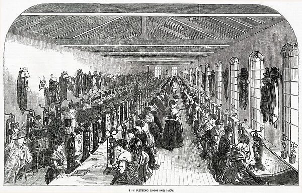 The slitting room for steel pens, at Messrs Hinks, Wells and Co. in Birmingham. Date: 1851