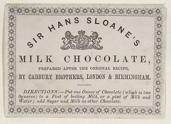 Sloanes trade card for milk chocolate