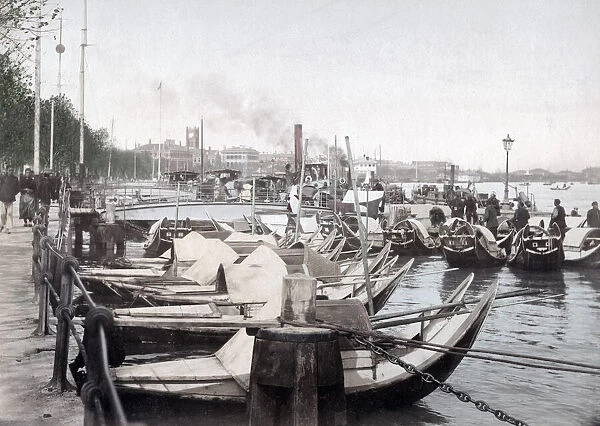 Small boats along The Bund, Shanghai, China, c. 1890 s