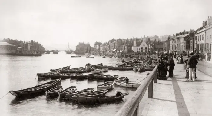 Framed Print : Small boats in harbour, Whitby, Yorkshire c. 1880 s Framed Print : Small boats in harbour, Whitby, Yorkshire c. 1880 s