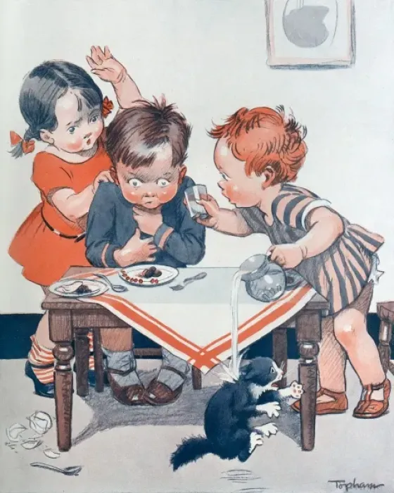 Framed Print : A small boy choking on a plumb Framed Print : A small boy choking on a plumb