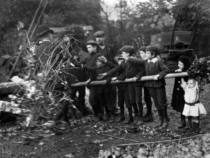 Framed Print : Small boys clamouring for free plants and shrubs Framed Print : Small boys clamouring for free plants and shrubs