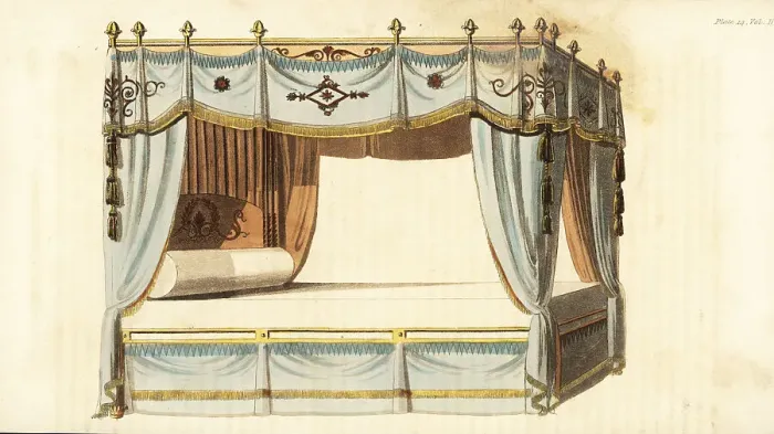 Framed Print : A small four-poster bed for a young lady of fashion Framed Print : A small four-poster bed for a young lady of fashion