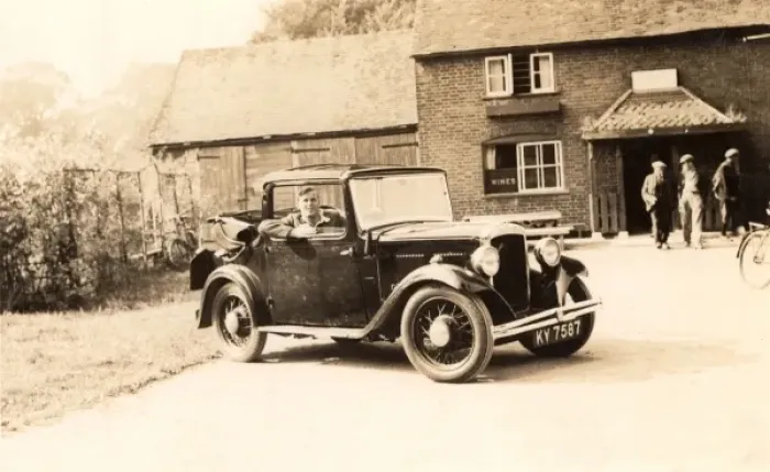 Framed Print : Small half-convertible car