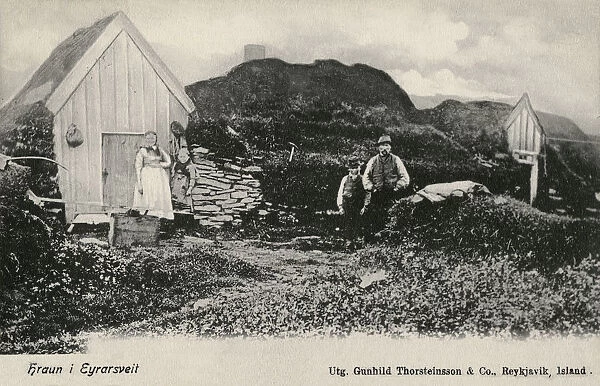 Small Icelandic Farmstead and owners - Iceland. Date: circa 1903