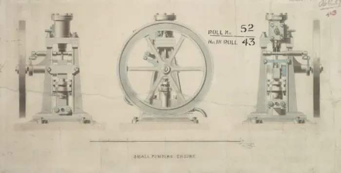Framed Print : Small pumping engine, front and side elevations Framed Print : Small pumping engine, front and side elevations