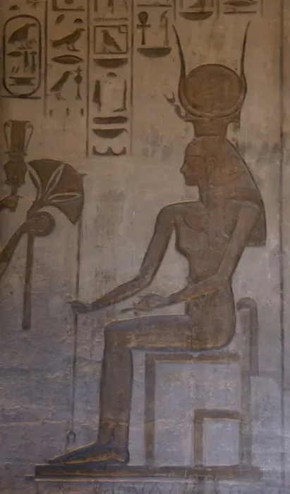 Framed Print : Small Temple or Temple of Hathor. Relief depicting the godde Framed Print : Small Temple or Temple of Hathor. Relief depicting the godde