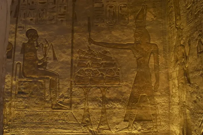 Framed Print : Small Temple or Temple of Hathor. Relief depicting the phara Framed Print : Small Temple or Temple of Hathor. Relief depicting the phara