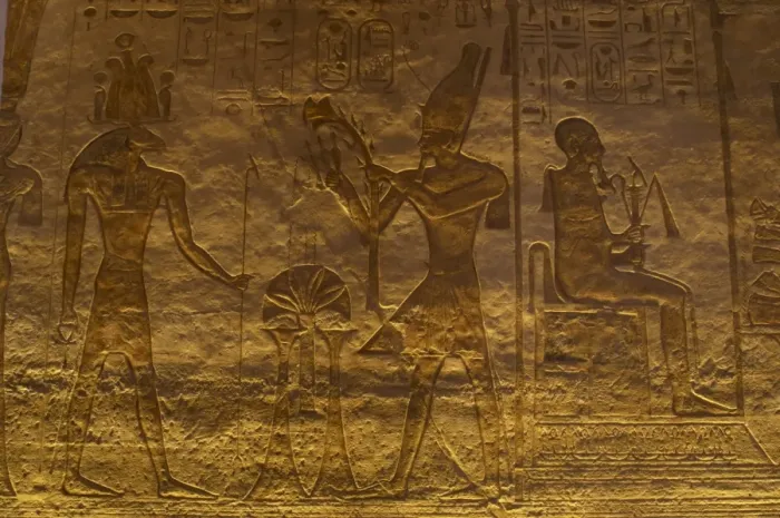 Framed Print : Small Temple or Temple of Hathor. Relief depicting the phara Framed Print : Small Temple or Temple of Hathor. Relief depicting the phara