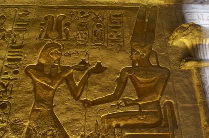 Framed Print : Small Temple or Temple of Hathor. Relief depicting the phara Framed Print : Small Temple or Temple of Hathor. Relief depicting the phara
