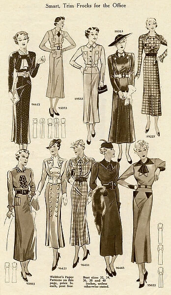 Smart belted frocks for the office 1936