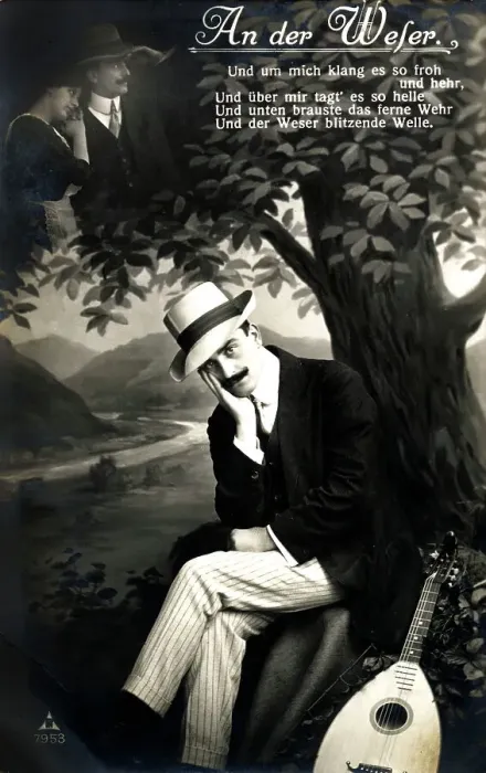 Framed Print : Smart Gent sits beneath a tree and thinks of his love Framed Print : Smart Gent sits beneath a tree and thinks of his love