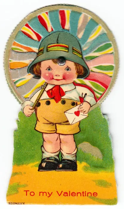 Framed Print : Smiling boy with parasol on a Valentine card Framed Print : Smiling boy with parasol on a Valentine card