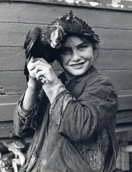 Framed Print : Smiling gipsy girl holding a chicken Framed Print : Smiling gipsy girl holding a chicken