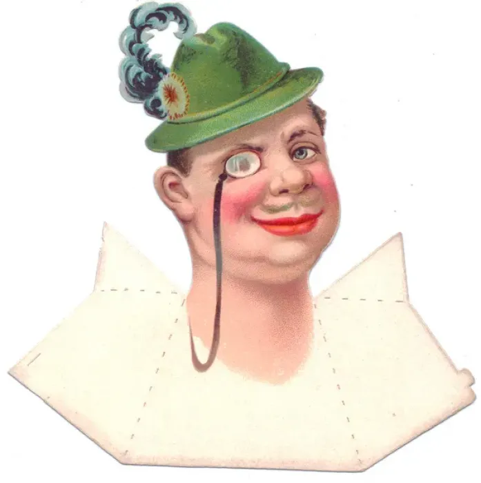 Framed Print : Smiling man in a hat on a place card Framed Print : Smiling man in a hat on a place card