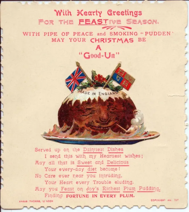 Framed Print : Smiling pudding with comic verse on a Christmas card Framed Print : Smiling pudding with comic verse on a Christmas card