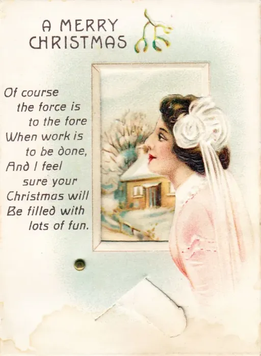 Framed Print : Smiling woman on a Christmas card Framed Print : Smiling woman on a Christmas card