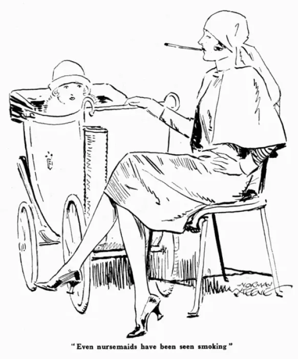Framed Print : Smoking nursemaid or nanny with charge Framed Print : Smoking nursemaid or nanny with charge