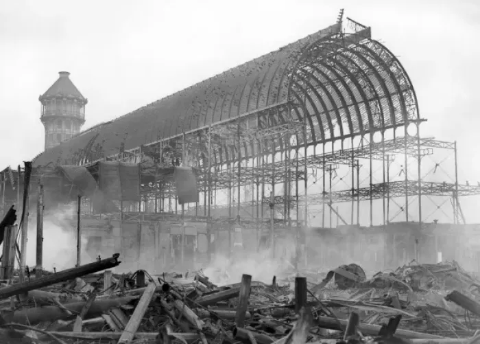 Framed Print : The smoking rubble of Crystal Palace, South London Framed Print : The smoking rubble of Crystal Palace, South London
