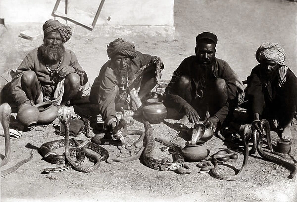 Snake charmers, India, circa 1890