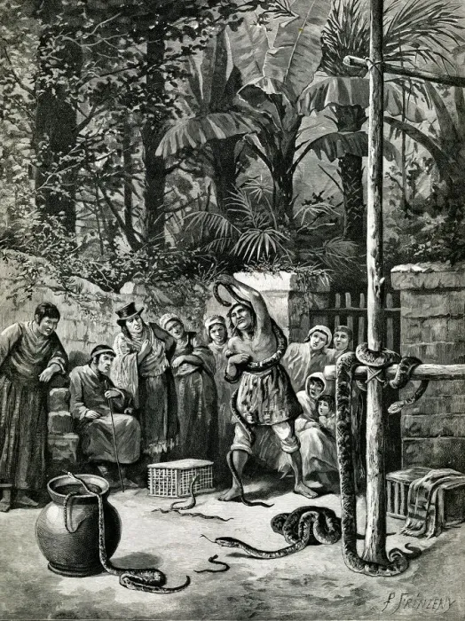Framed Print : Snake merchant in Central America Framed Print : Snake merchant in Central America