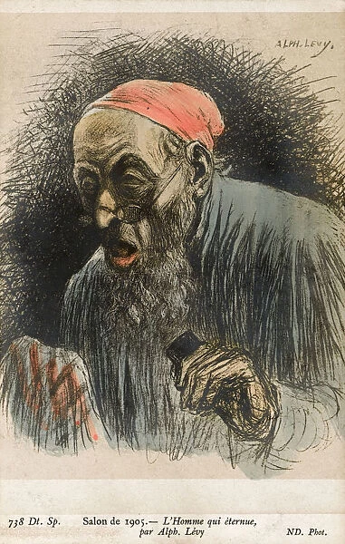 The Sneezing Man - Alphonse Levy illustration of Jewish Life