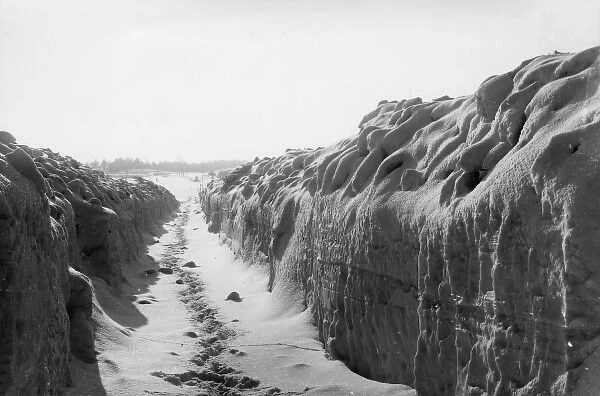 Snow-covered trenches near Baranovichi, Russia, WW1