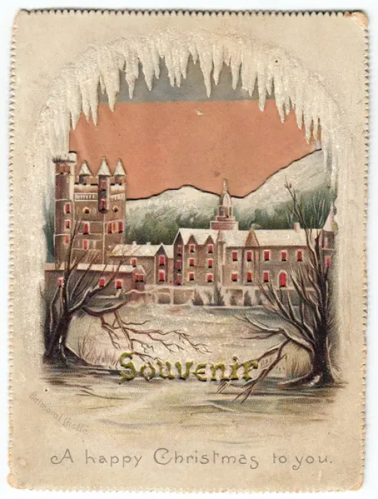 Framed Print : Snow scene with Balmoral Castle on a Christmas card Framed Print : Snow scene with Balmoral Castle on a Christmas card