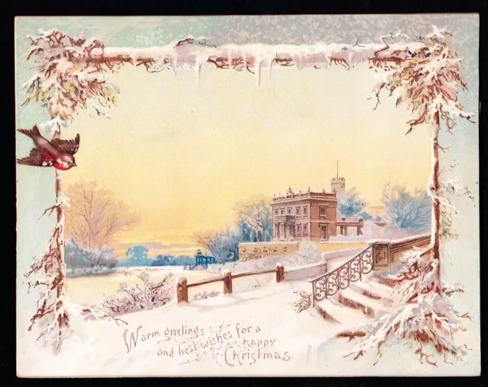 Framed Print : Snow scene with bird on a Christmas card Framed Print : Snow scene with bird on a Christmas card