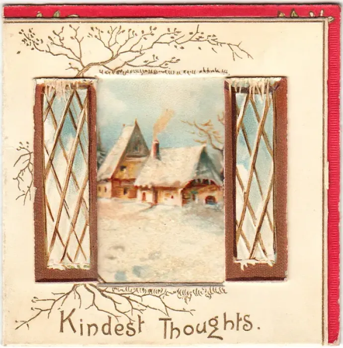 Framed Print : Snow scene with cottage on a Christmas card Framed Print : Snow scene with cottage on a Christmas card