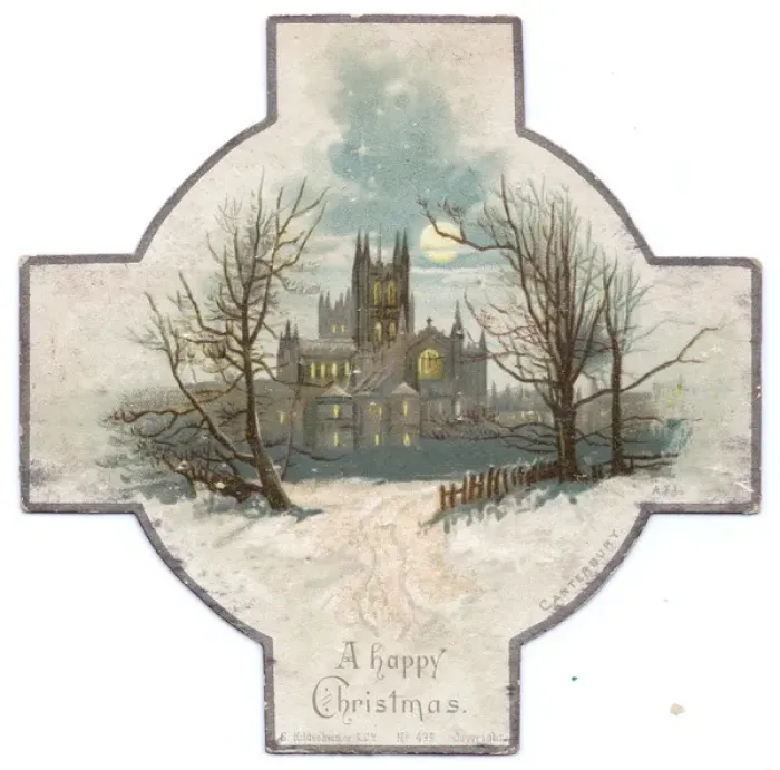 Framed Print : Snow scene on a cross-shaped Christmas card Framed Print : Snow scene on a cross-shaped Christmas card
