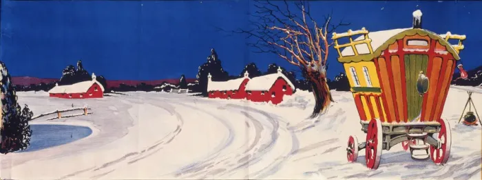 Framed Print : Snow scene with gipsy caravan Framed Print : Snow scene with gipsy caravan