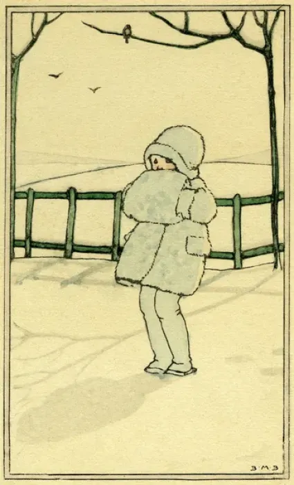 Framed Print : Snow scene in hat coat & muffler Framed Print : Snow scene in hat coat & muffler