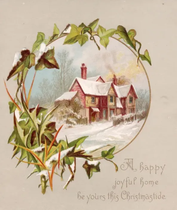 Framed Print : Snow scene with ivy leaves on a Christmas card Framed Print : Snow scene with ivy leaves on a Christmas card