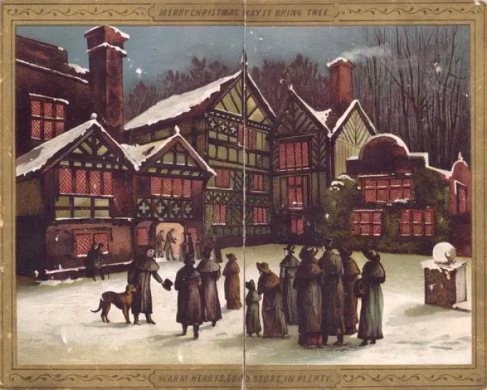 Framed Print : Snow scene outside a house on a Christmas card Framed Print : Snow scene outside a house on a Christmas card