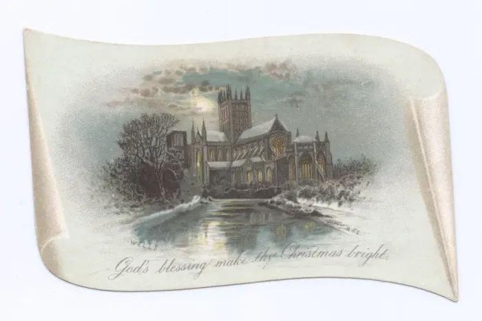 Framed Print : Snow scene on a scroll-shaped Christmas card Framed Print : Snow scene on a scroll-shaped Christmas card