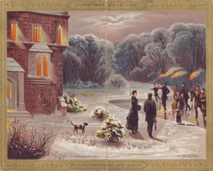 Framed Print : Snow scene with skaters on a Christmas card Framed Print : Snow scene with skaters on a Christmas card